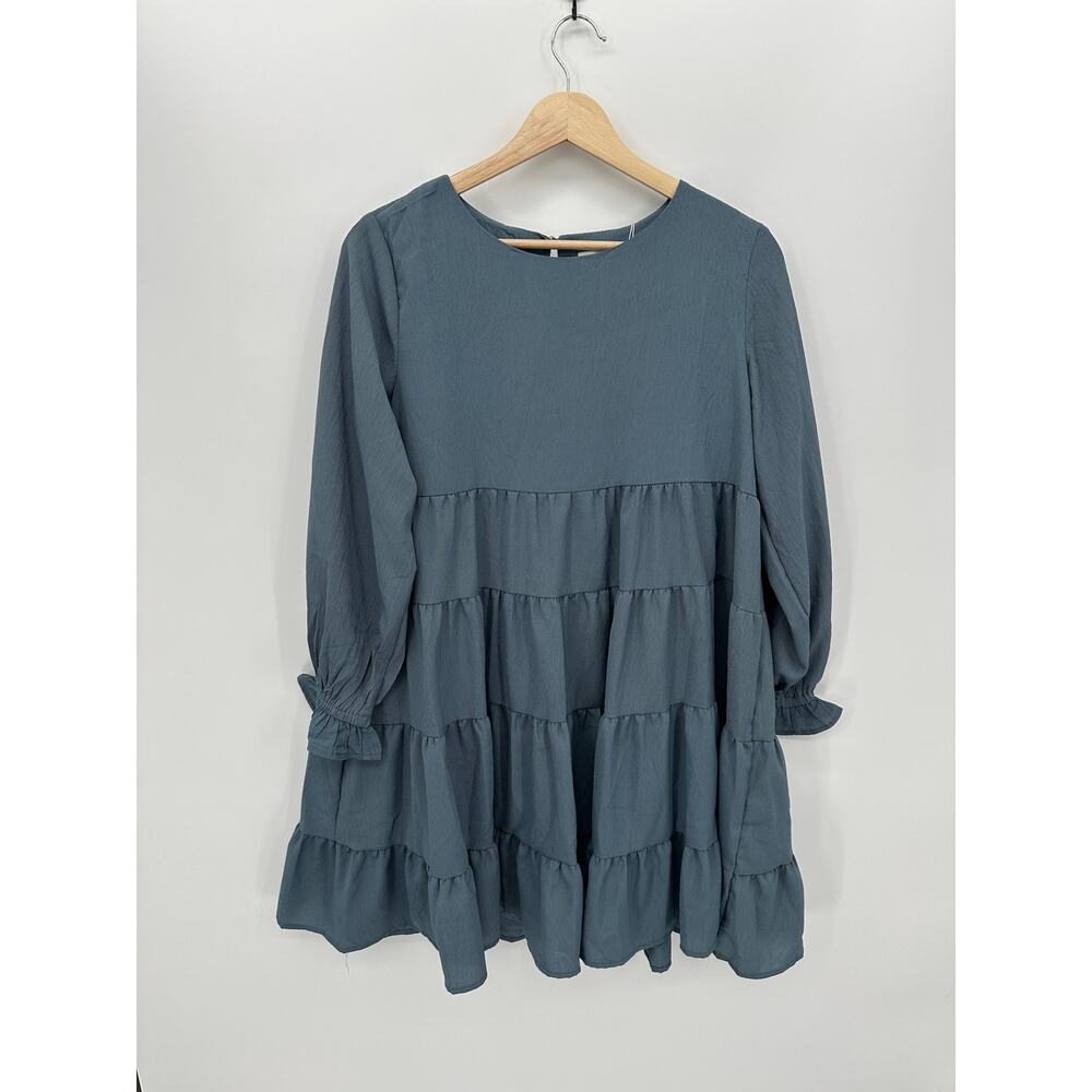 Foteisy Womens Blue‎ Long Sleeve Tiered Boho Dress Size S Peasant Babydoll NWT